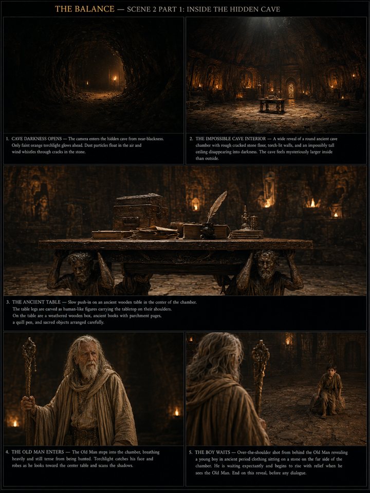 Storyboard — Scene 2 part 1: Inside the hidden cave